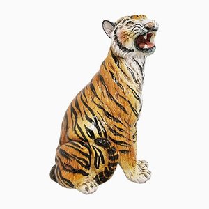 Italian Ceramic Hand Painted Tiger, 1970s