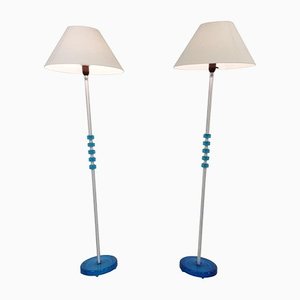 Lampadaires en Verre Bleu par Carl Fagerlund pour Orrefors, Set de 2, 1960s