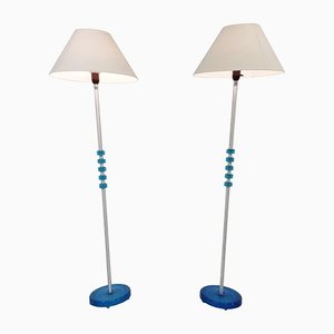 Lámparas de pie de vidrio azul de Carl Fagerlund para Orrefors. Juego de 2, años 60