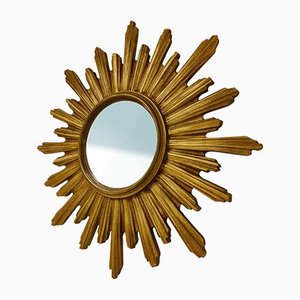 Espejo vintage en forma de sol dorado, años 60