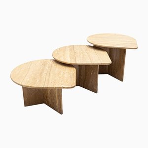 Tables Gigognes Mid-Century en Travertin par Ronald Schmitt, 1980s