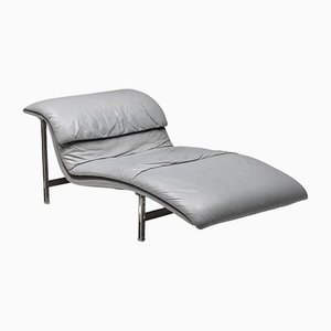 Postmodern Saporiti Lounge Chair in Grey Leather by Giovanni Offredi, 1974