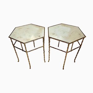 Tables d'Appoint Hexagonales en Bronze par Maison Baguès, Set de 2