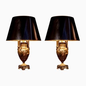 19th Century French Cast Iron Vase Table Lamps, Set of 2