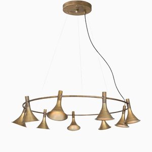 Megafon 9 Round Raw Brass Ceiling Lamp by Jesper Ståhl for Konsthantverk