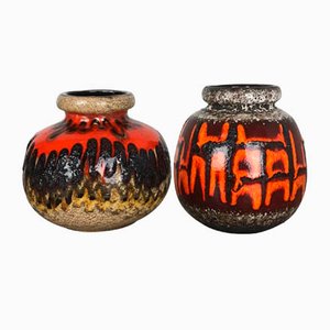 Fat Lava Multi-Color Pottery Vases from Scheurich, Germany, 1970s, Set of 2