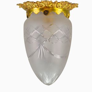 Französische Neoklassizistische Bronze und Milchglas Einbaulampe