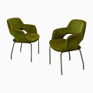 Mid-Century Italian Steel & Green Velvet Armchairs, 1960s, Set of 2