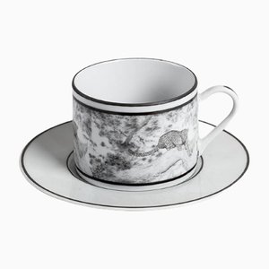Africa Nera Cappucino or Tea Cups with Saucers from Stella Fatucchi Art Porcelain, Set of 4