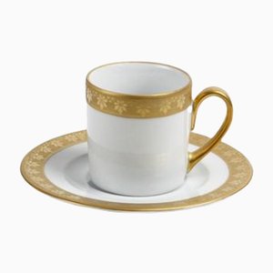 Tazzine da caffè bianche e dorate con piattino di Stella Fatucchi Art Porcelain, set di 2