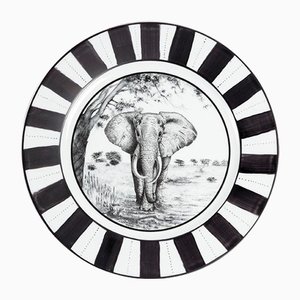 Plato negro Africa con tallos de Stella Fatucchi Art Porcelain. Juego de 4
