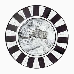 Piatto nero Africa con steli di Stella Fatucchi Art Porcelain, set di 4