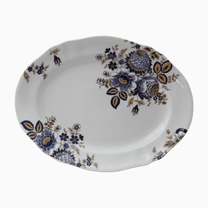 Rosafarbenes & blaues ovales 36cm Tablett von Stella Fatucchi Art Porcelain