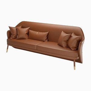 Bhutan Brown Leather Sofa by Javier Gomez