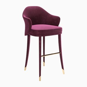 Tabouret de Bar Bhoutan en Velours Bordeaux par Javier Gomez