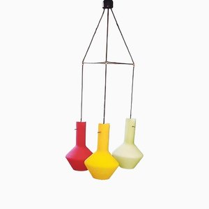 Italian Glass Hanging Lamp in Yellow, Red and Blue, 1960s