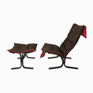 Mid-Century Black Leather Siesta Chair & Ottoman by Ingmar Relling, Set of 2