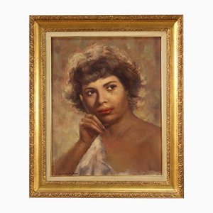 Portrait of a Young Woman, 20th Century, Oil on Canvas, Framed