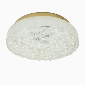 Large Modernist Frosted Ice Glass Flush Mount or Ceiling Lamp from Doria Leuchten, Germany, 1970s