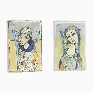 Glazed Ceramic Il Secco Tiles by Bruno Paoli, 1950s, Set of 2