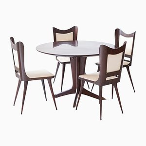 Italian Round Wooden Dining Table with Chairs by Carlo Ratti, Set of 5