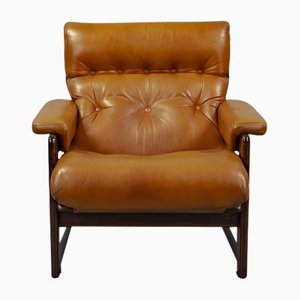 Leather & Mahogany Lounge Chair from Coja, 1980s