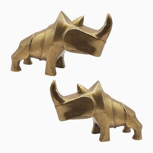 Nashorn Skulpturen aus Messing, 2er Set