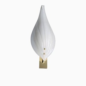 White Murano & Brass Wall Light by Franco Luce, Italym, 1970