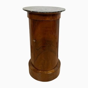 Biedermeier Walnut Veneer, Marble & Brass Drum Cabinet, France, 1830