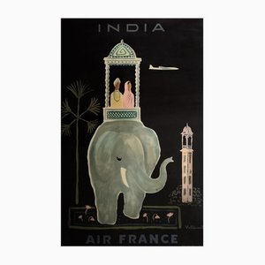 Affiche Air France India Mid-Century de Bernand Villemot, 1956