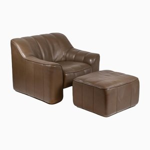 Set of Armchair and Ottoman in Leather, 1970s