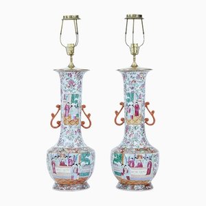 Large 20th Century Chinese Cantonese Vase Lamps, Set of 2