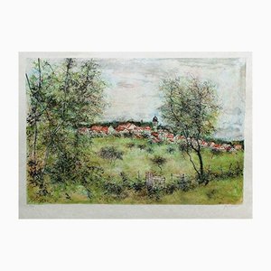 Bernard Gantner, Le Village au Printemps, 1975, Lithographie