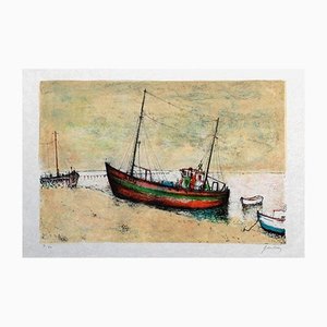 Bernard Gantner, Bateaux de pêche à Arcachon, 1967, Lithograph