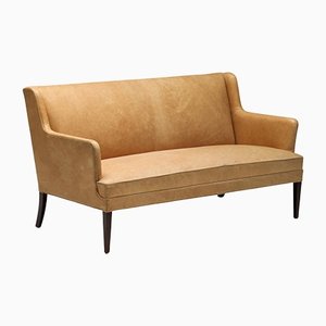 Scandinavian Danish Sofa in Camel Leather in the Style of Nanna Ditzel, 1950s