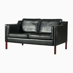 Mid-Century Danish 2-Person Sofa in Black Leather from Stouby