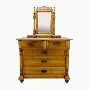 Baltic Art Nouveau Style Pine Chest of Drawers with Mirror