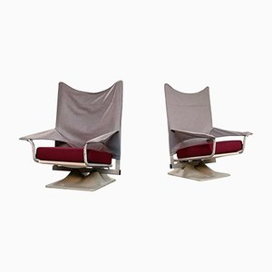 Italian Grey and Red Fabric & Steel AEO Armchairs by Paolo Deganello for Cassina, 1980s, Set of 2