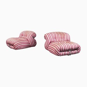 Mid-Century Italian Steel Soriana Armchairs in Pink and White by Afra & Tobia Scarpa for Cassina, 1970, Set of 2