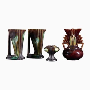 Belgian Art Deco Drip Faiencerie Vases, Set of 4