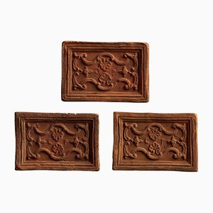 Decorative Earthenware Tiles with Abstract Relief, Set of 3