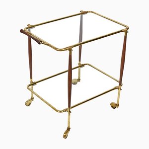 Mid-Century Italian Brass & Wood Serving Trolley by Cesare Lacca, 1950s