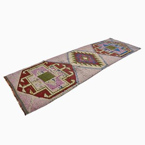 Vintage Turkish Light Pink Pastel Color Runner Rug