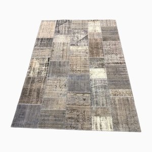 Türkischer Vintage Patchwork Teppich in Grau