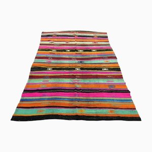 Vintage Turkish Colorful Handwoven Wool Tribal Kilim Rug