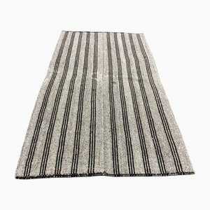 Antique Turkish Gray and Black Stripe Tribal Floor Kilim Rug