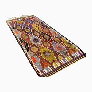 Bunter handgefertigter türkischer Vintage Kelim Teppich