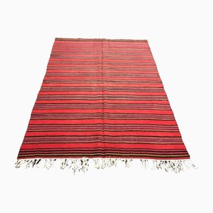 Turkish Red Striped Wool Kilim Rug
