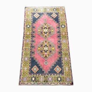 Alfombra turca de lana, alfombra de diseño anatolia hecha a mano, alfombra bohemia, alfombra de color rosa y azul, Ft X Ft, c
