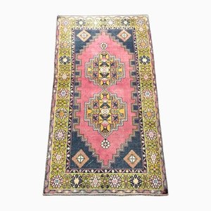 Tapis Turc en Laine, Tapis Anatolien Fait Main, Tapis Bohème, Couleur Rose-Bleu, Ft X Ft, c